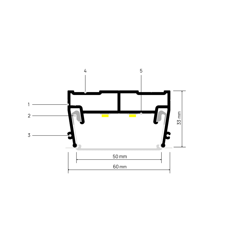 Profilé pour ligne lumineuse LIGHTRA X050 — schéma annoté