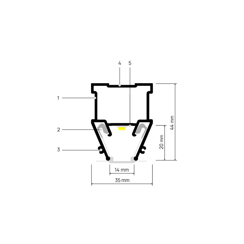 Profilé pour ligne lumineuse LIGHTRA X015 — schéma annoté