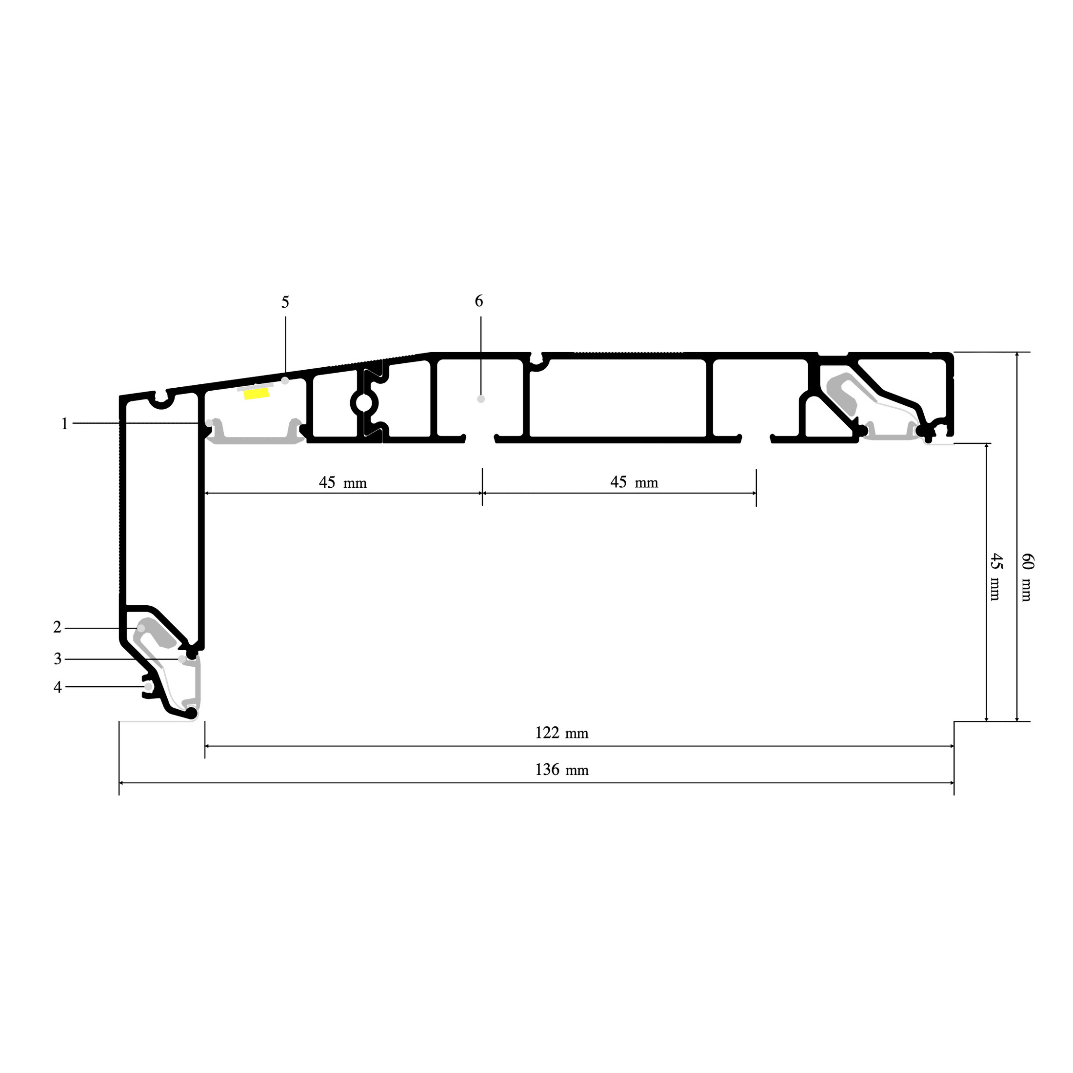 Profilé pour niche à rideaux CURTINA X412 — schéma annoté