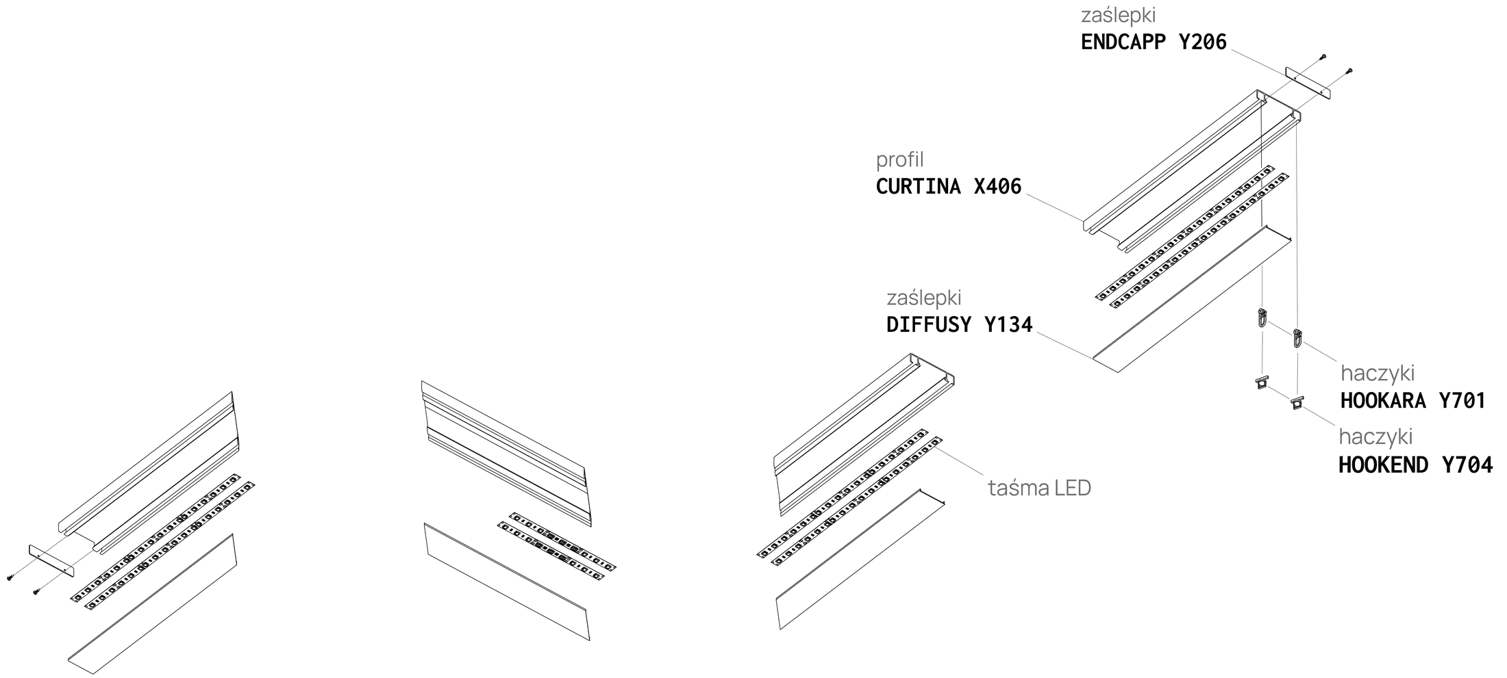 Profilé pour niche à rideaux CURTINA X406