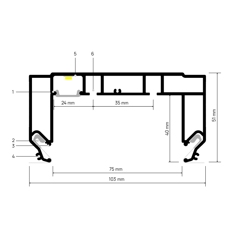 Profilé pour niche à rideaux CURTINA X405 — schéma annoté