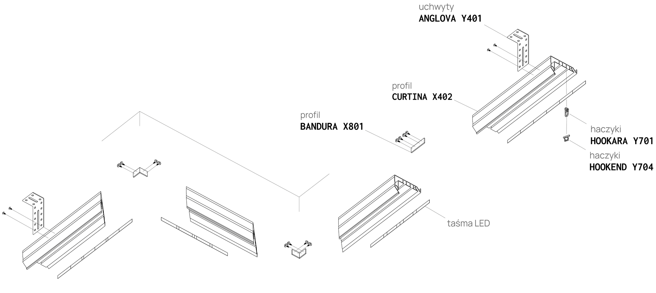 Profilé pour niche à rideaux CURTINA X402