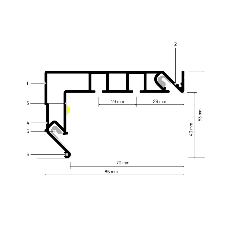 Profilé pour niche à rideaux CURTINA X402 — schéma annoté