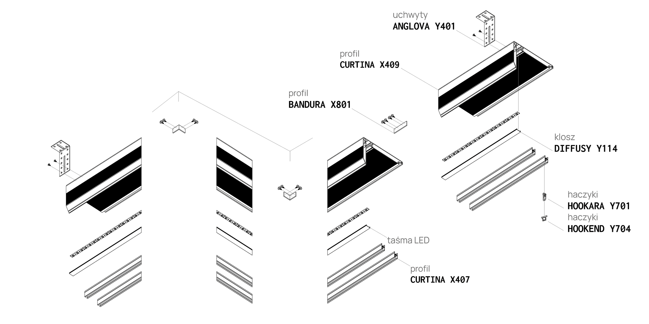 Profilé pour niche à rideaux CURTINA X409