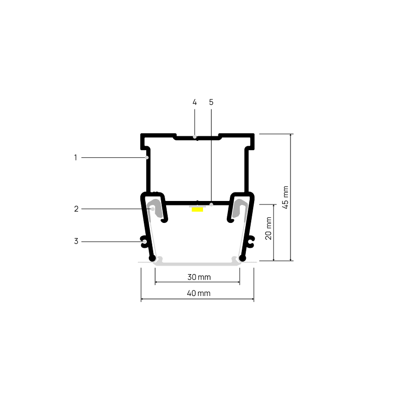 Profilé pour ligne lumineuse LIGHTRA X030 — schéma annoté