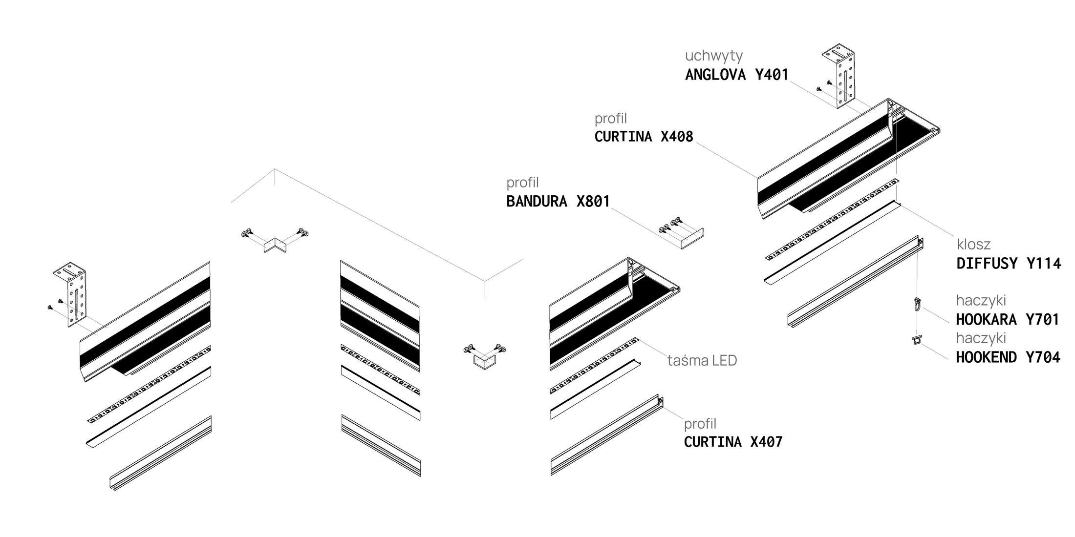 Profilé pour niche à rideaux CURTINA X408
